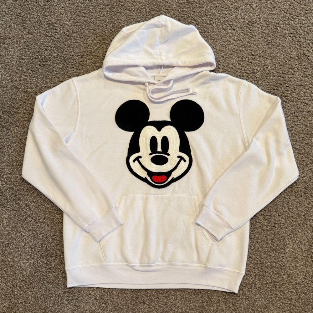 Disney Mickey Mouse White Hoodie. Crochet patch Large - Picture 1 of 6
